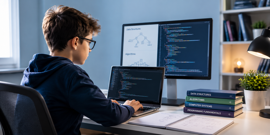 A student learning computer science live online with a dedicated 1:1 Techmentry mentor