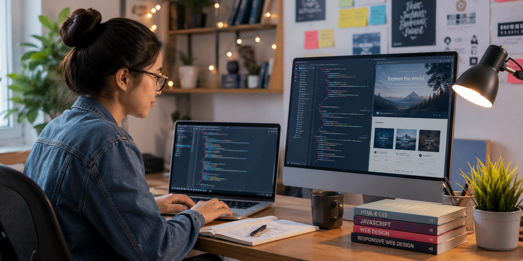 A student building and publishing websites during a personalized online class