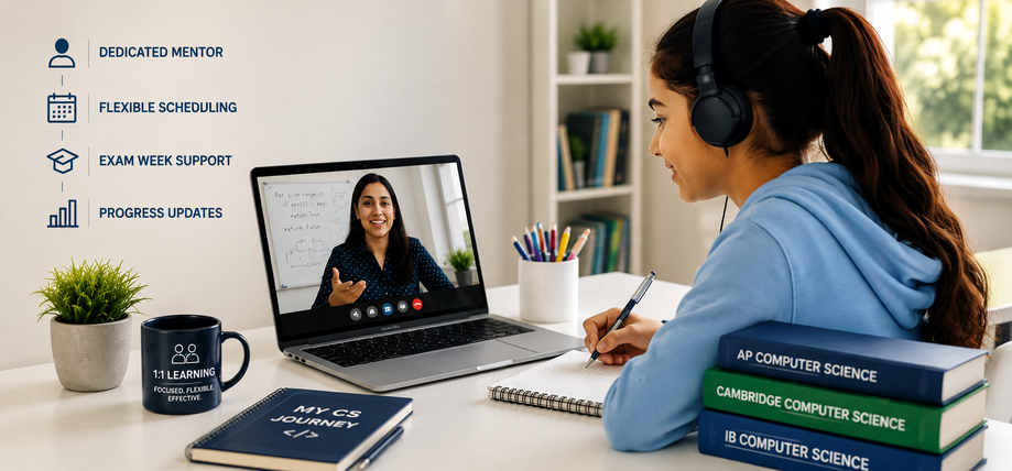 A student learning live online with a dedicated one-to-one Techmentry mentor